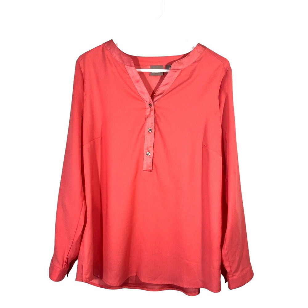 Chico's Women's Coral Roll Up Sleeve Blouse Size 1 (M)